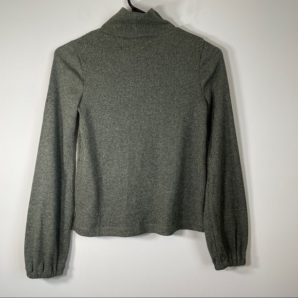 SOLD Madewell Heathered Bubble Sleeve Swing Turtleneck Sweater Olive Green - Picture 4 of 9